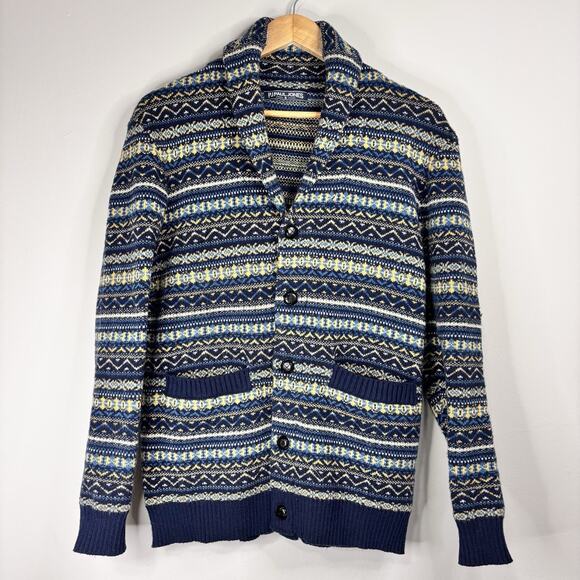 Paul Jones Button Up Cardigan Mens S Shawl Collar Pockets Navy Academia Grandpa - Picture 2 of 12